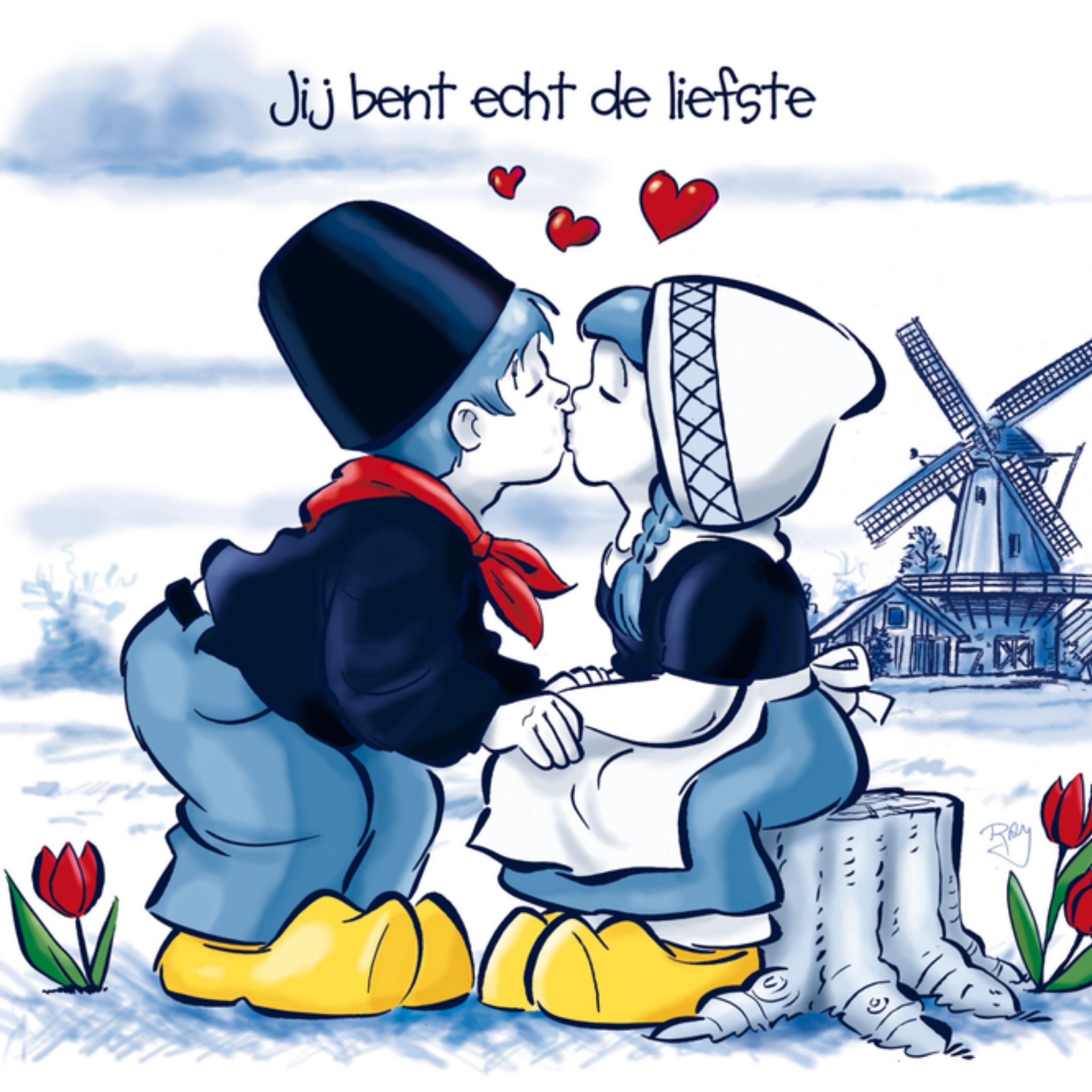 Valentijnskaart molen klompen Vierkante Kaart Old Dutch