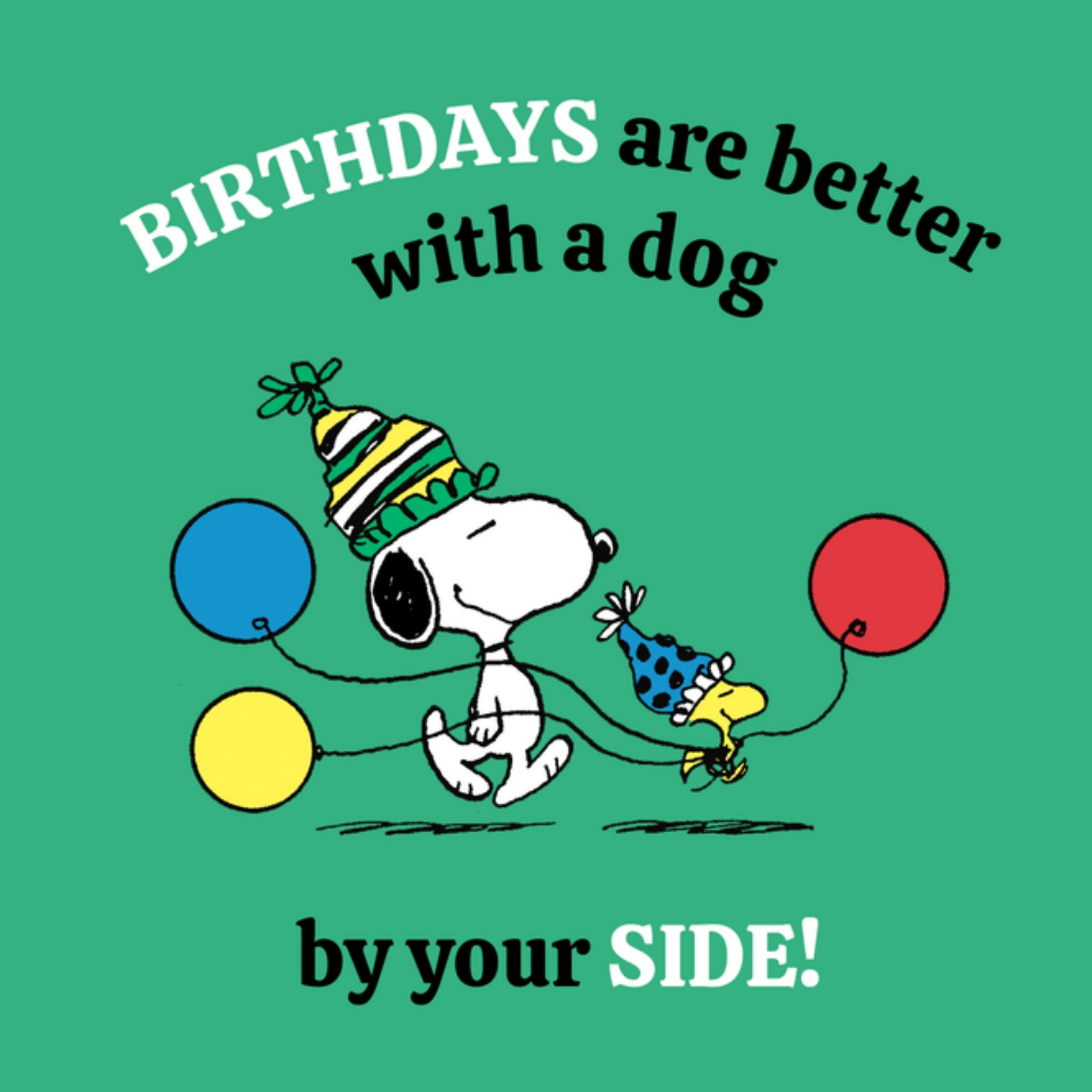 Peanuts Snoopy Verjaardagskaart Birthdays are better with a dog Vierkant