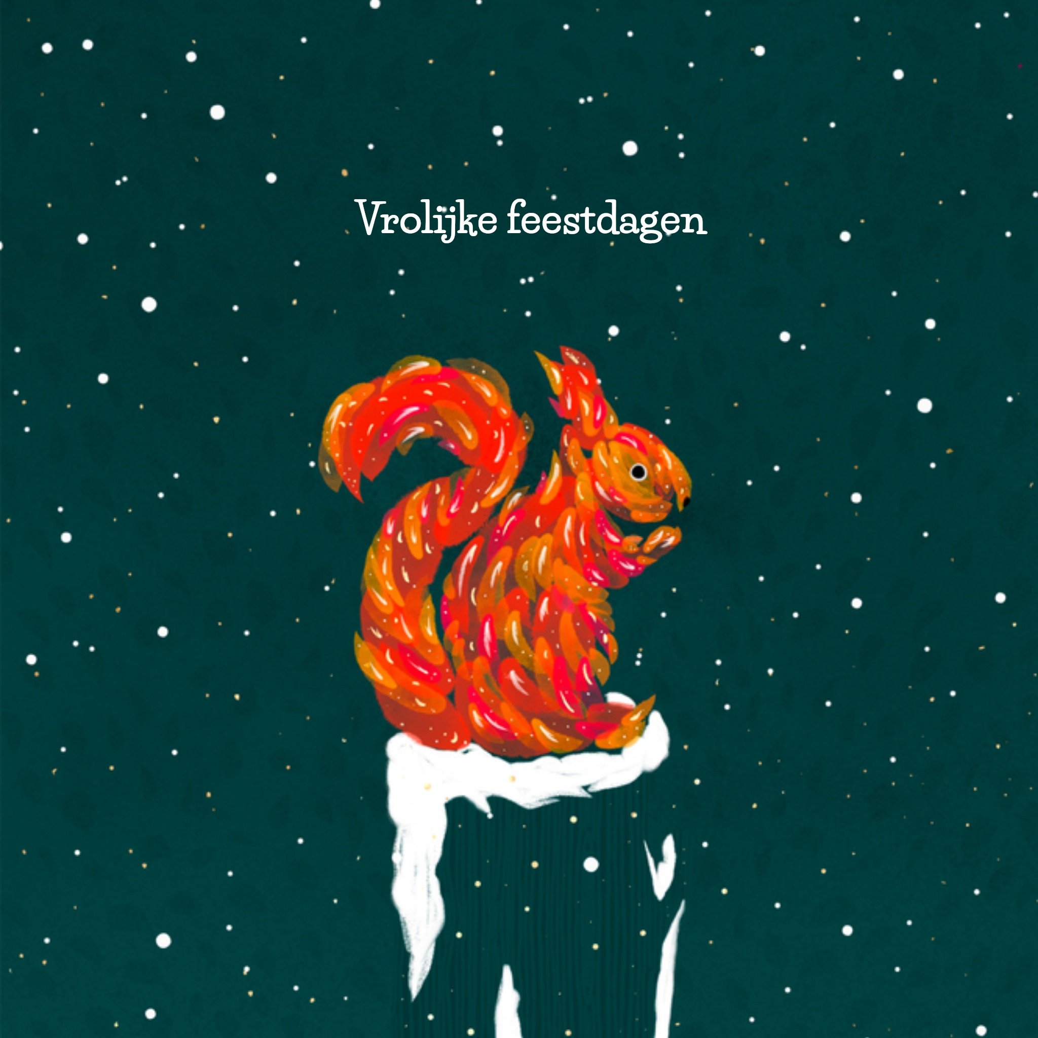 Greetz Kerst Neutraal Eekhoorn Vierkant