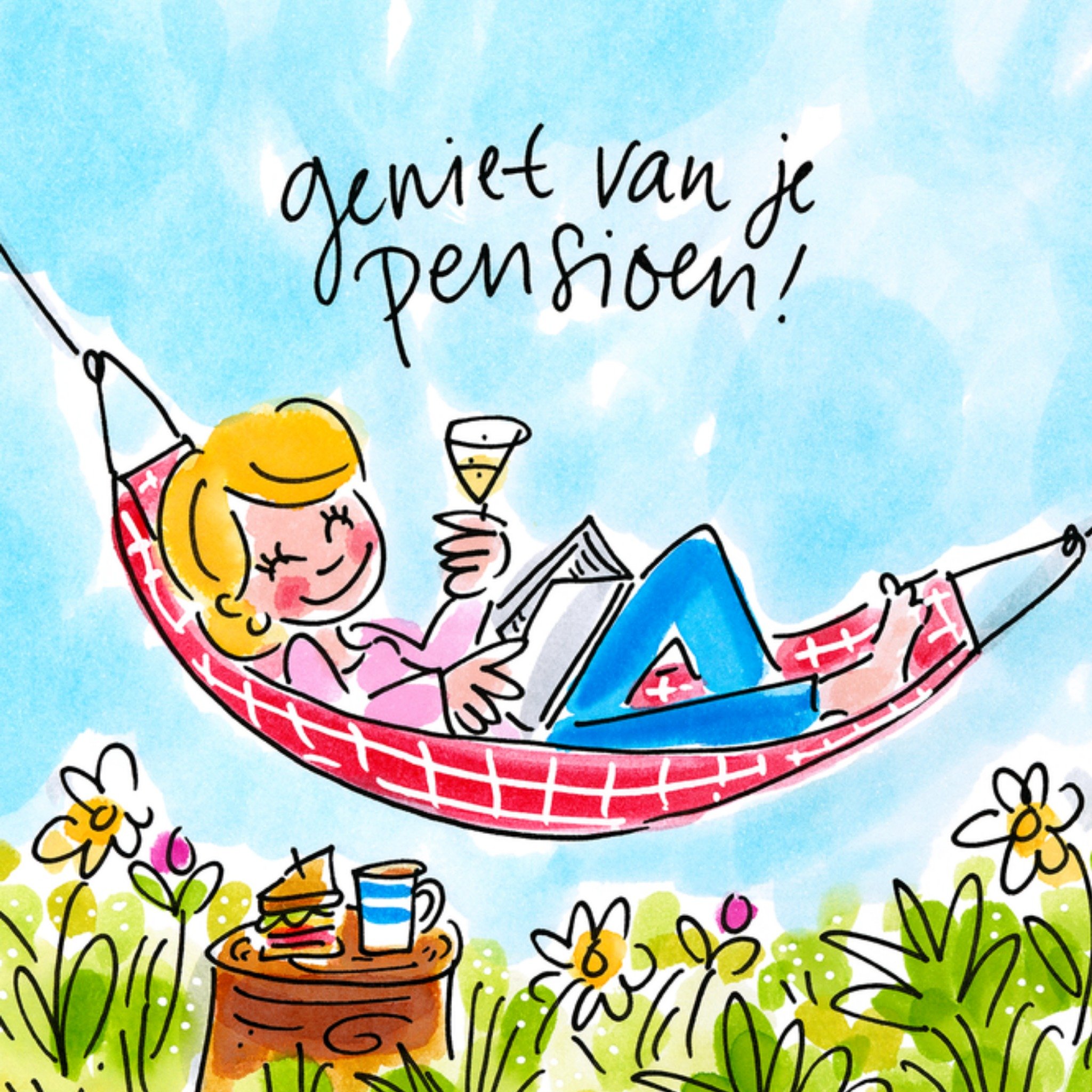 Pensioenkaart Geniet van je pensioen Vierkante Kaart Blond Amsterdam