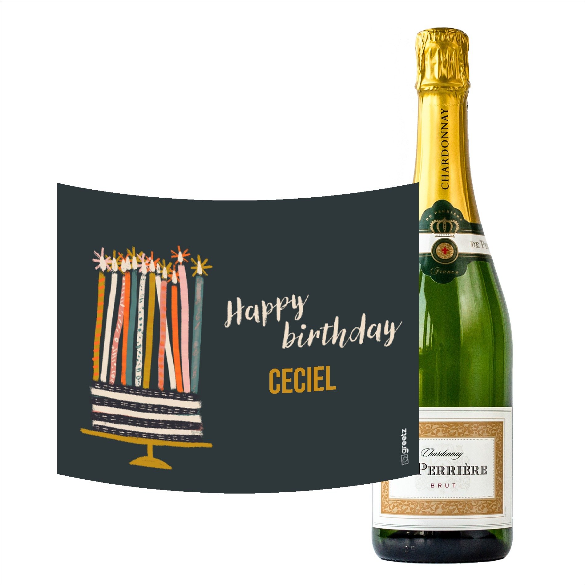 De Perriere | Perriere | Brut Chardonnay | Happy Birthday met eigen naam | 750ml