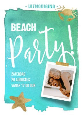 Geïllustreerd Aquarel Beach Party Foto Upload Uitnodiging Kaart