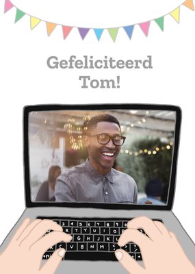 Geïllustreerde Laptop Foto Upload Felicitatiekaart