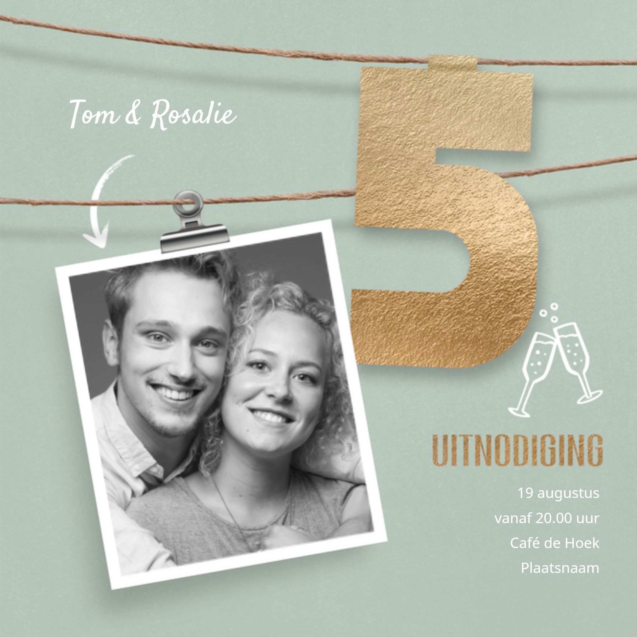 Uitnodiging Huwelijksjubileum 5 jaar Vierkante Kaart Luckz