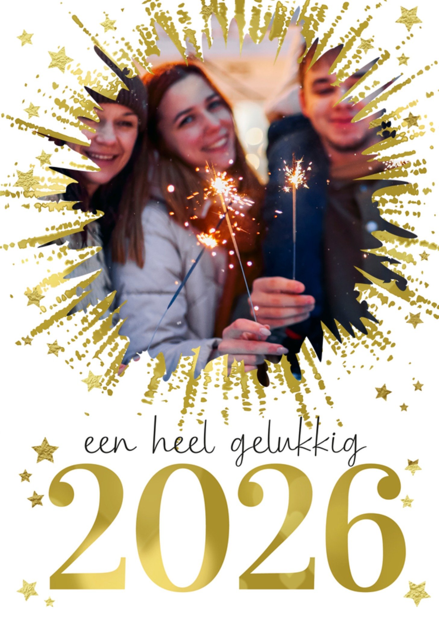 Tsjip Kerstkaart Een heel gelukkig 2026 Sterretjes en starren Met foto Standard Card