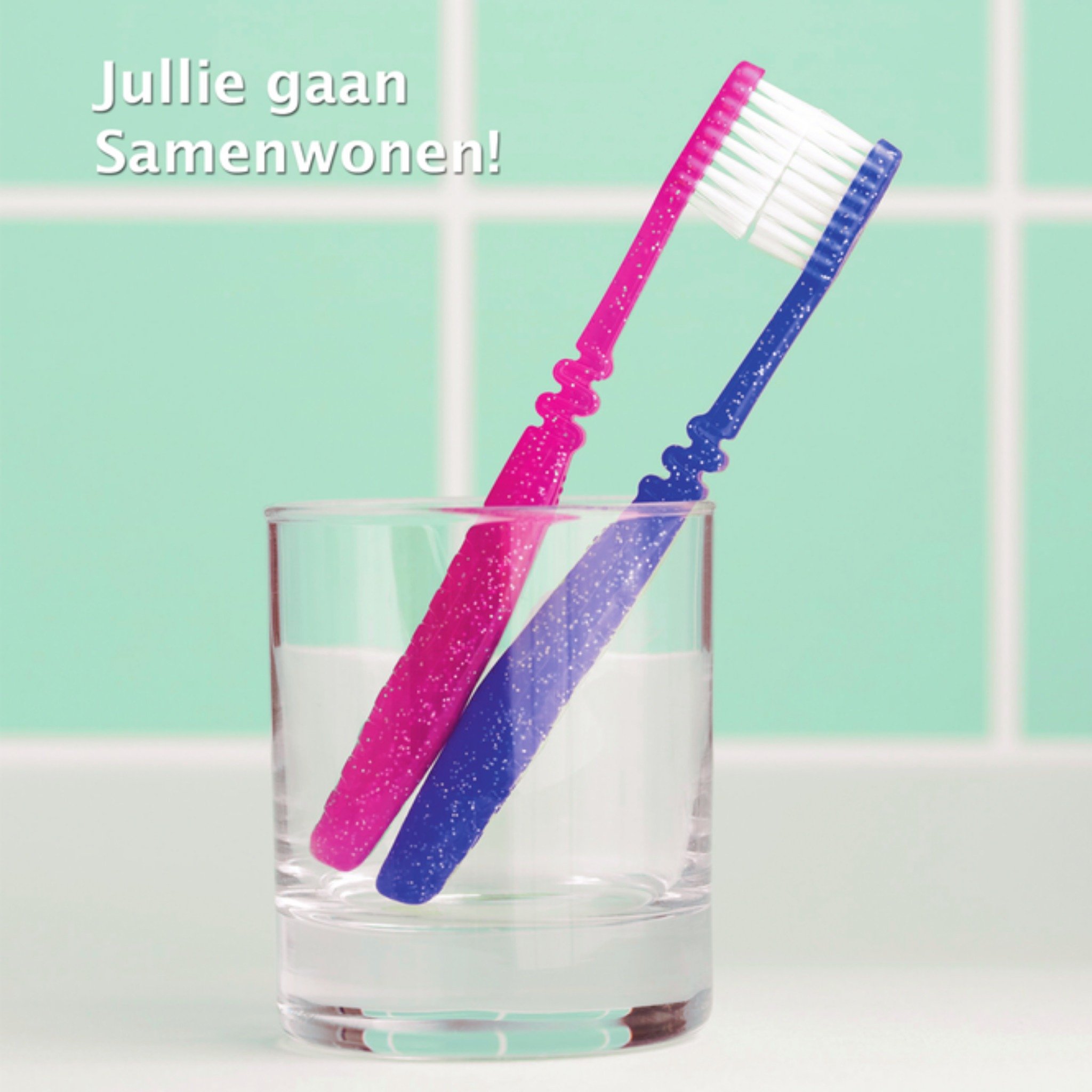 Kaart met roze en blauwe tandenborstel in glas Vierkante Kaart Paperclip