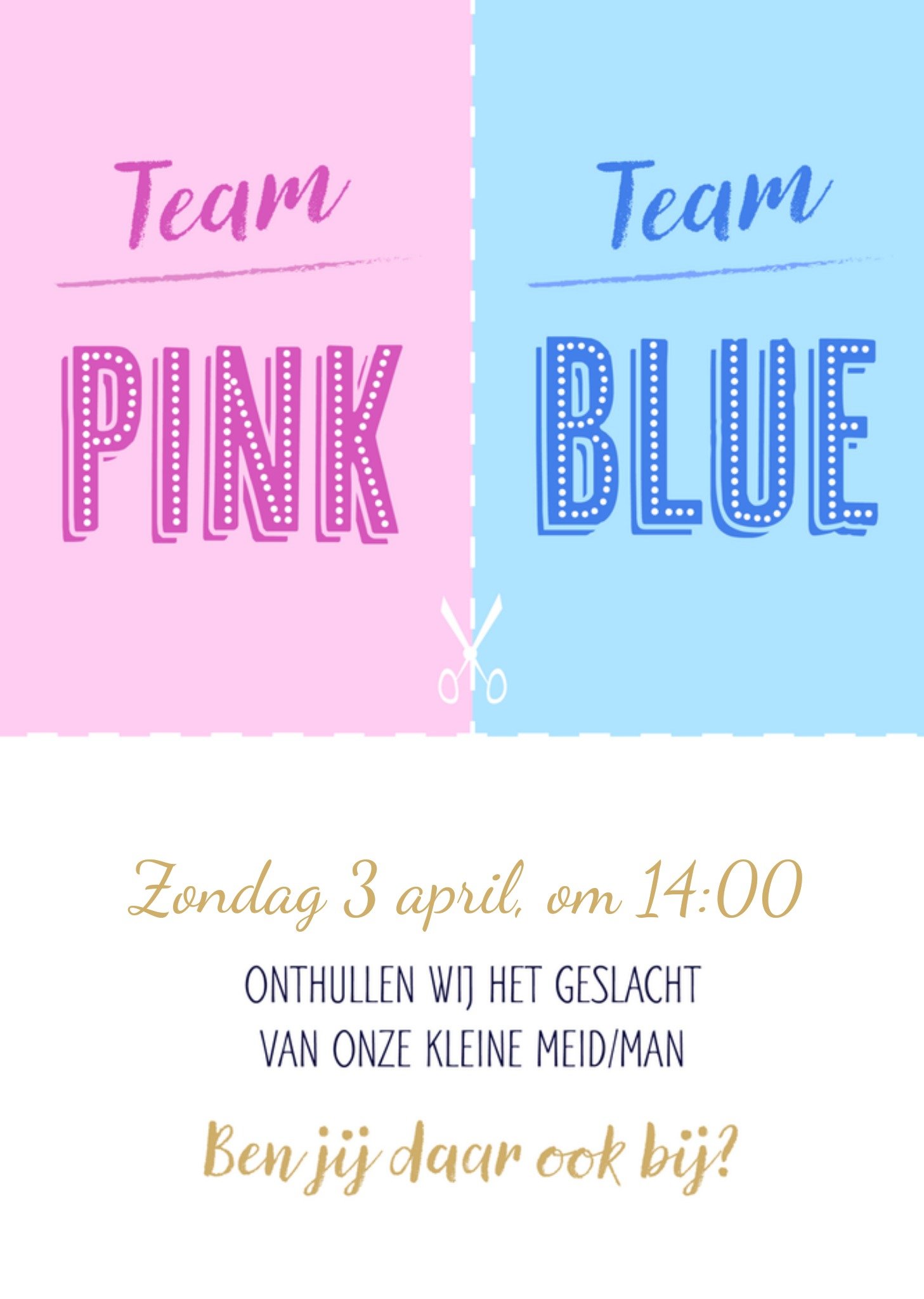 Gender Reveal team blue or pink Kaart Greetz