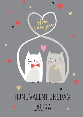 Hou Van Jou Geïllustreerde Katten Valentijnsdag Kaart