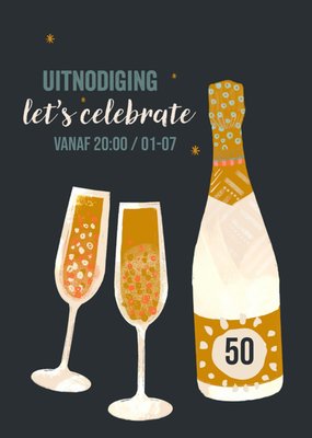 Geïllustreerd Champagne 50e Uitnodiging Kaart