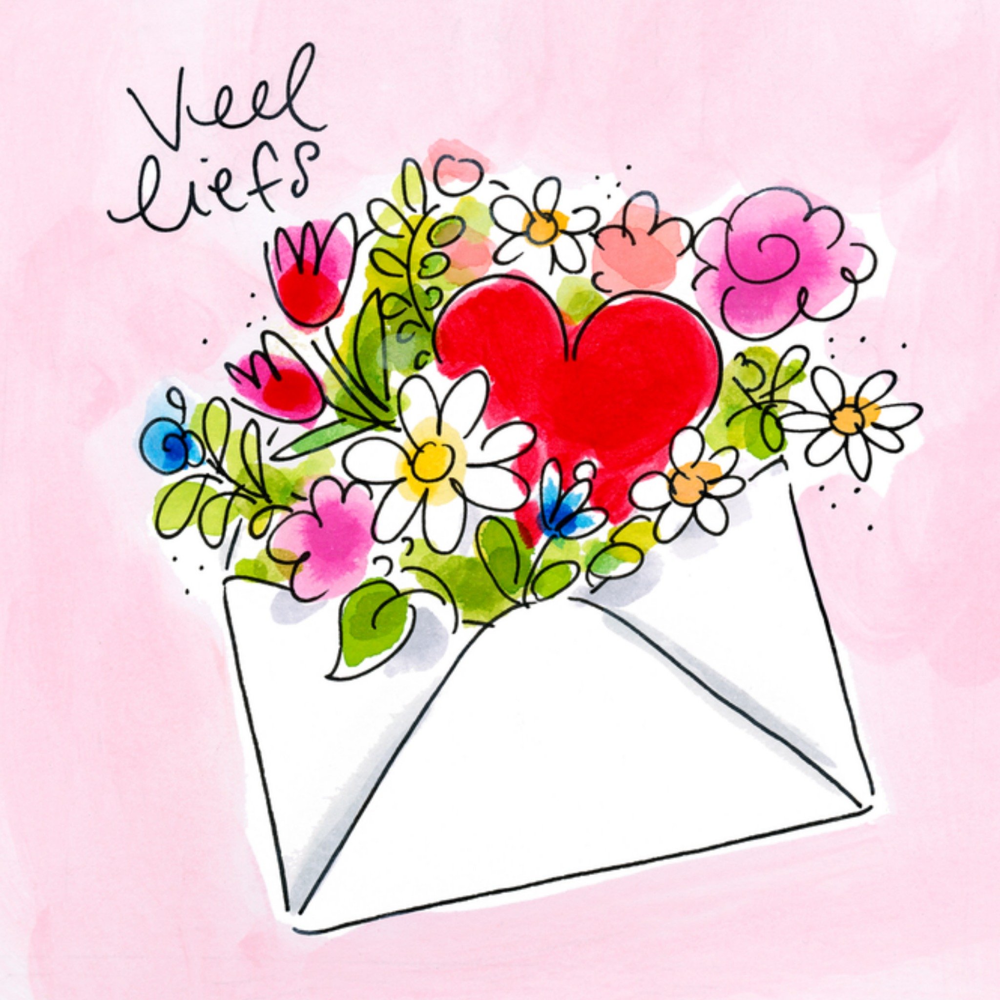 Beterschapskaart Envelop met bloemen Vierkante Kaart Blond Amsterdam