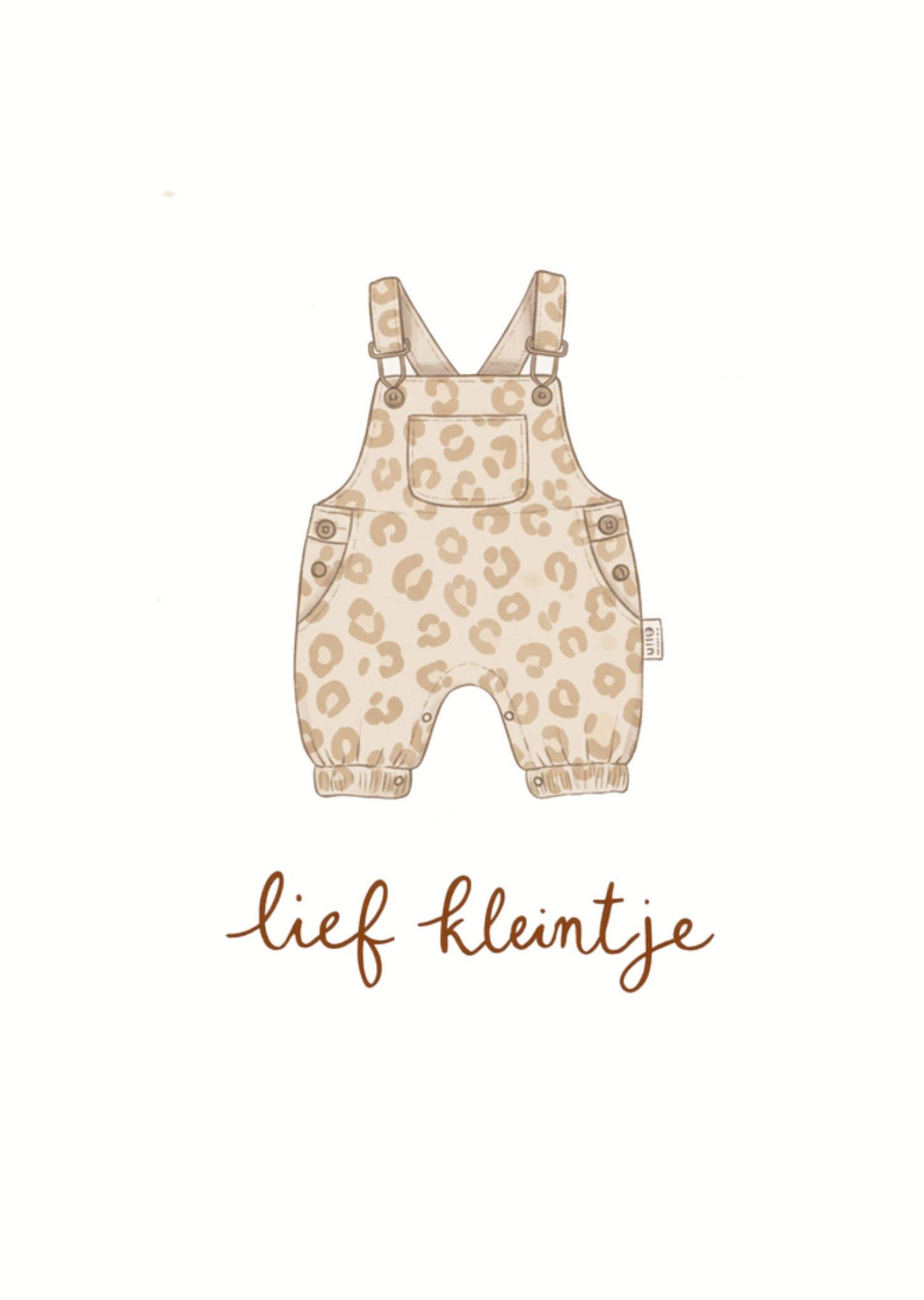 Geboortekaart Lief kleintje Geïllustreerde luipaardprint tuinbroek Kaart Greetz