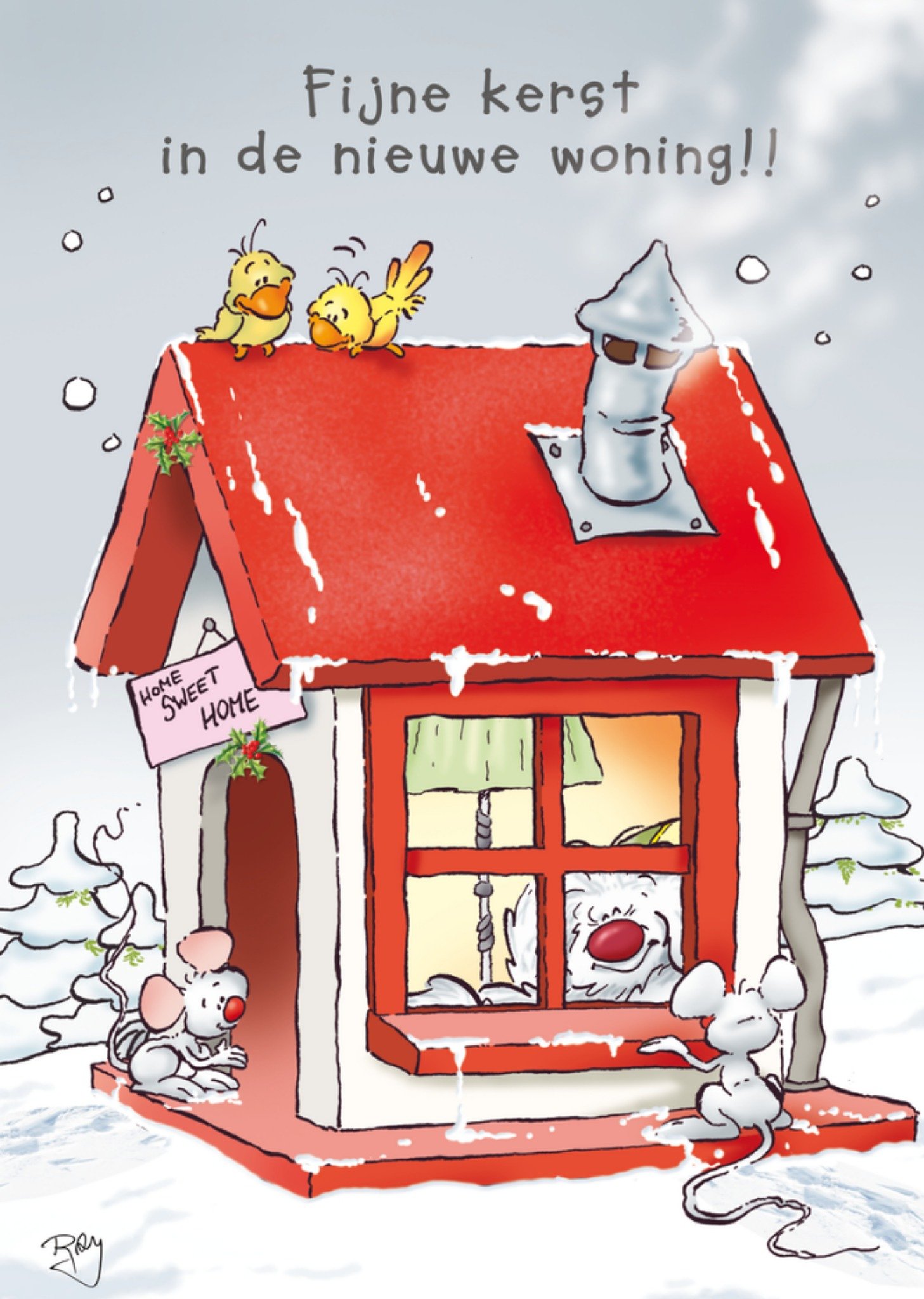 Kerstkaart nieuwe woning Doodles