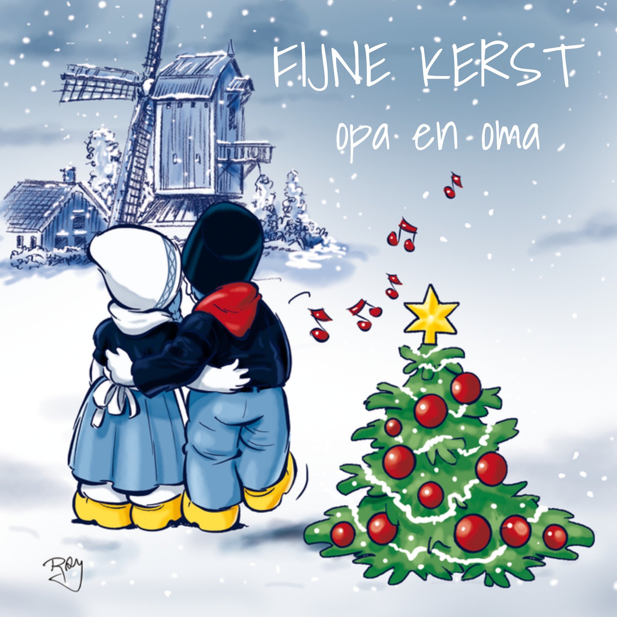 Old Dutch Kerstkaart Fijne Kerst Opa en Oma Vierkant