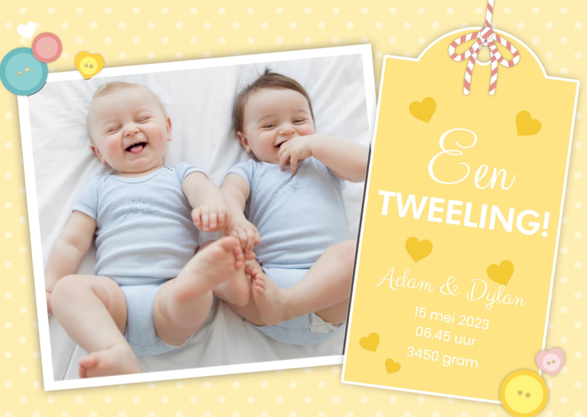Geboortekaart fotokaart tweeling Kaart Greetz