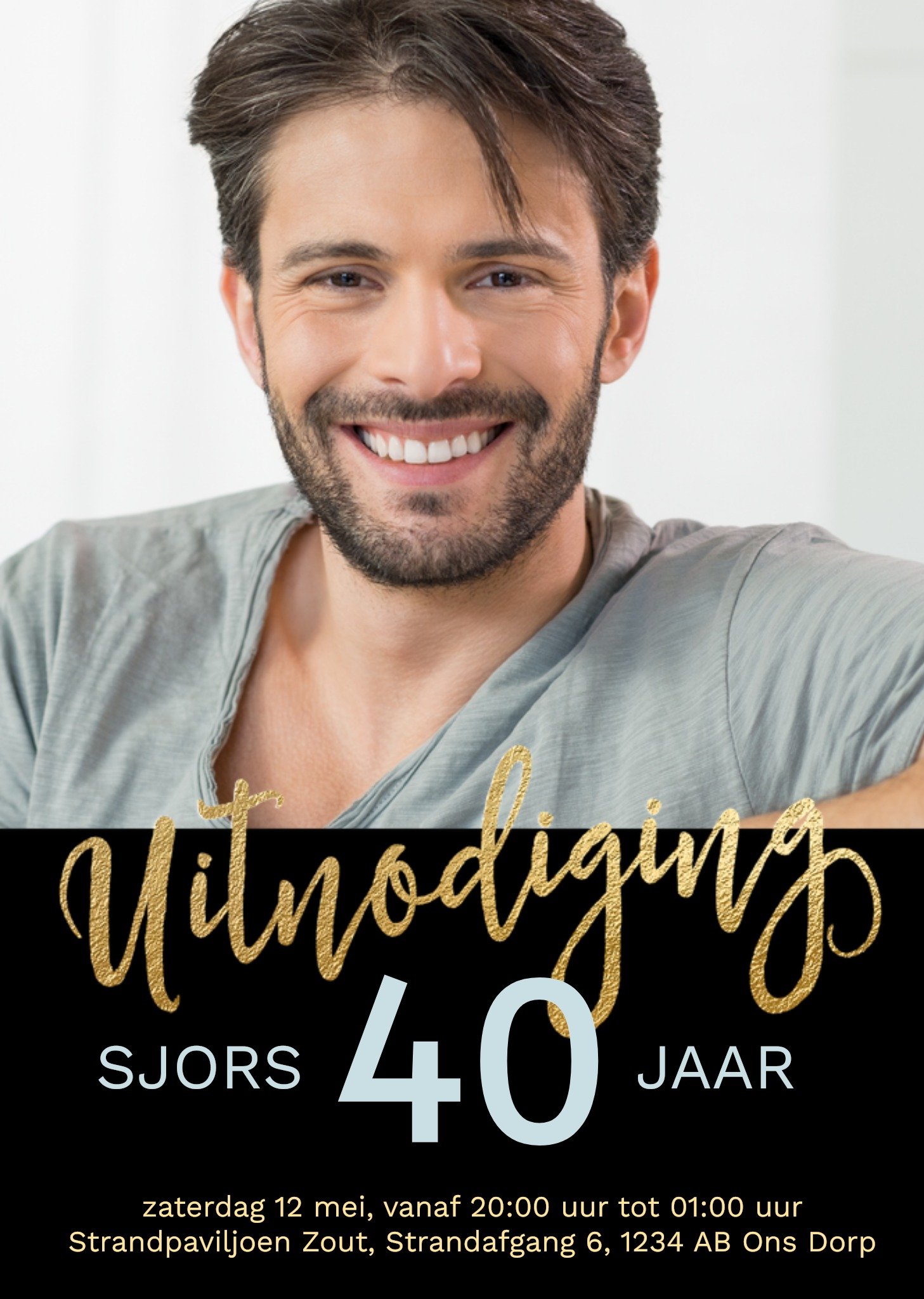 Uitnodiging Verjaardag Foto Goud Zwart Kaart Luckz