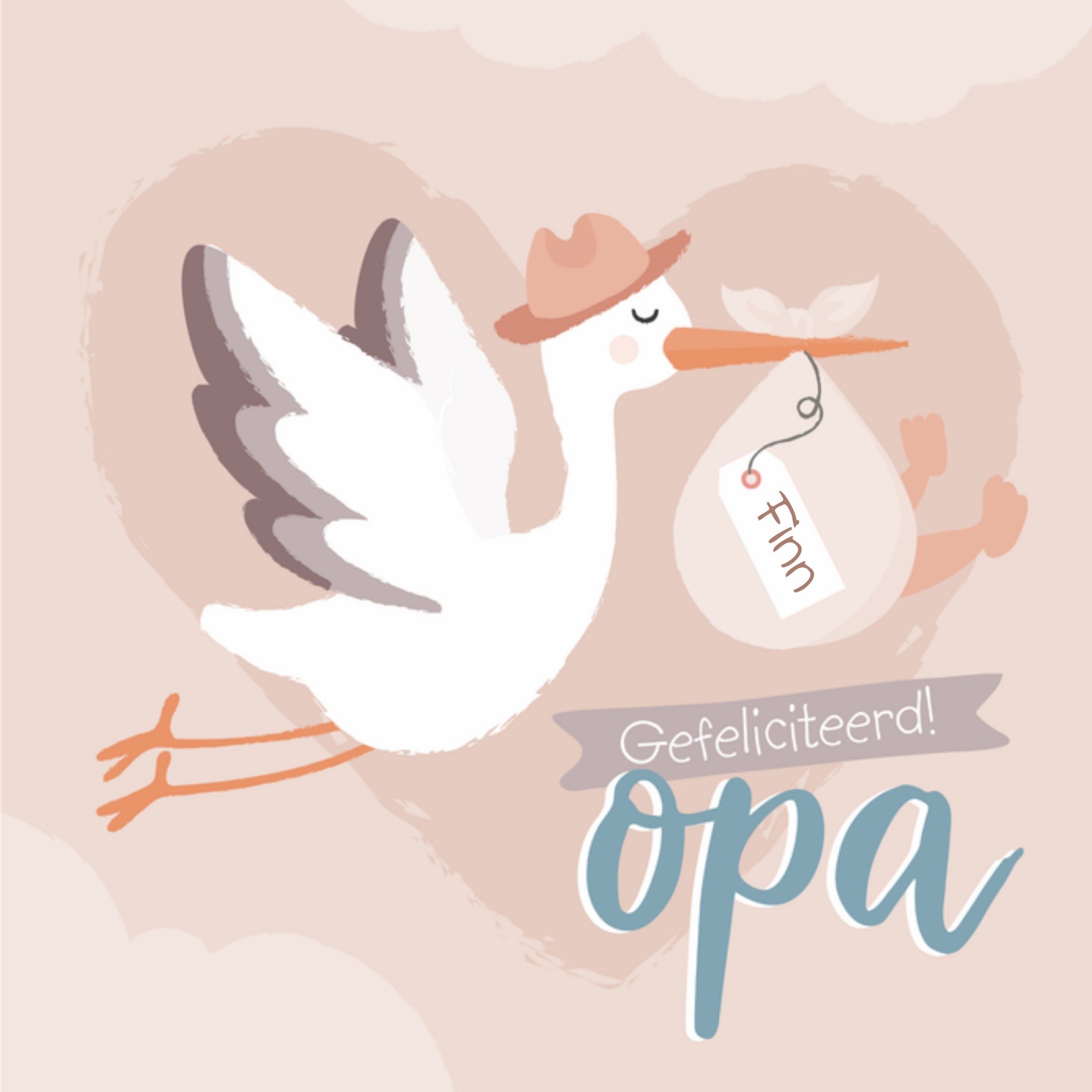 Tante Kaartje Geboortekaart Opa Vierkant