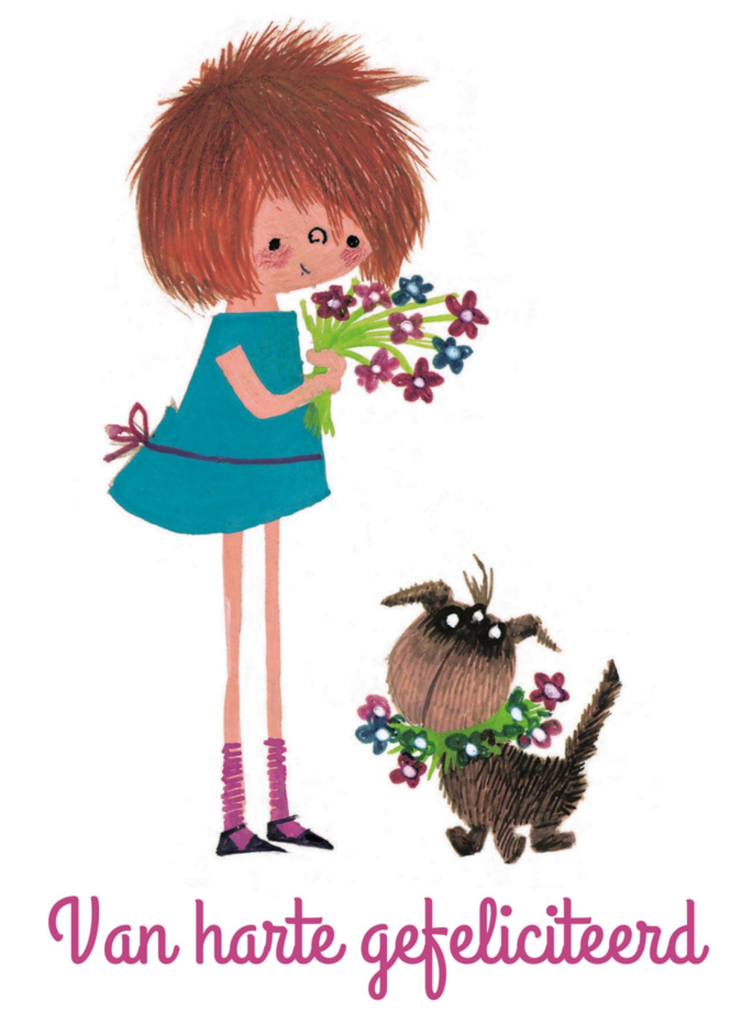 Felicitatiekaart bloem hond Kaart Fiep Westendorp