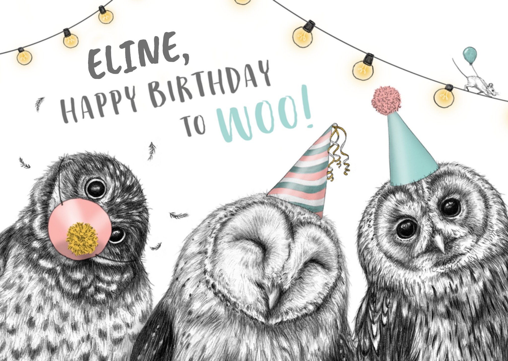 Verjaardagskaart uiltjes met naam Greetz