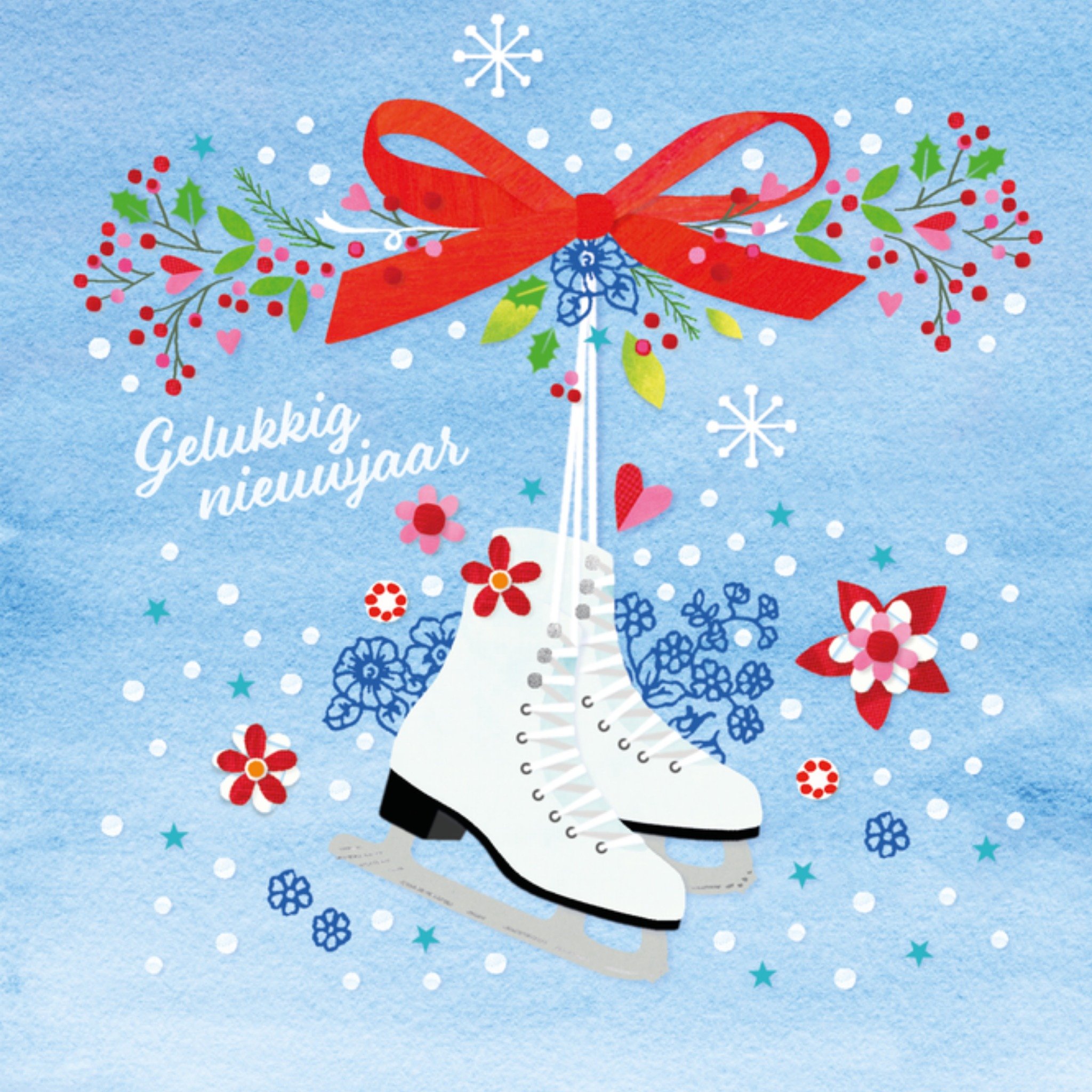 Nieuwjaar kaart Schaatsen Vierkante Kaart Paperclip