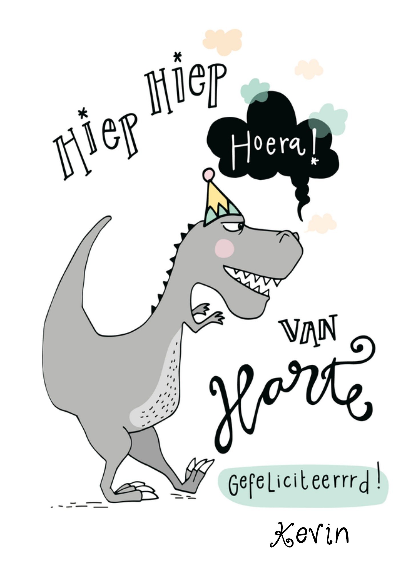 Verjaardagskaart Dino Met naam Kaart Funny Side Up