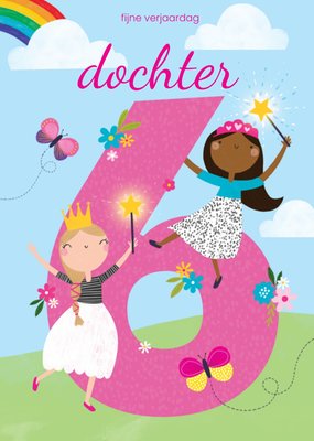 Geïllustreerde Feeën Dochter 6e Verjaardag Kaart