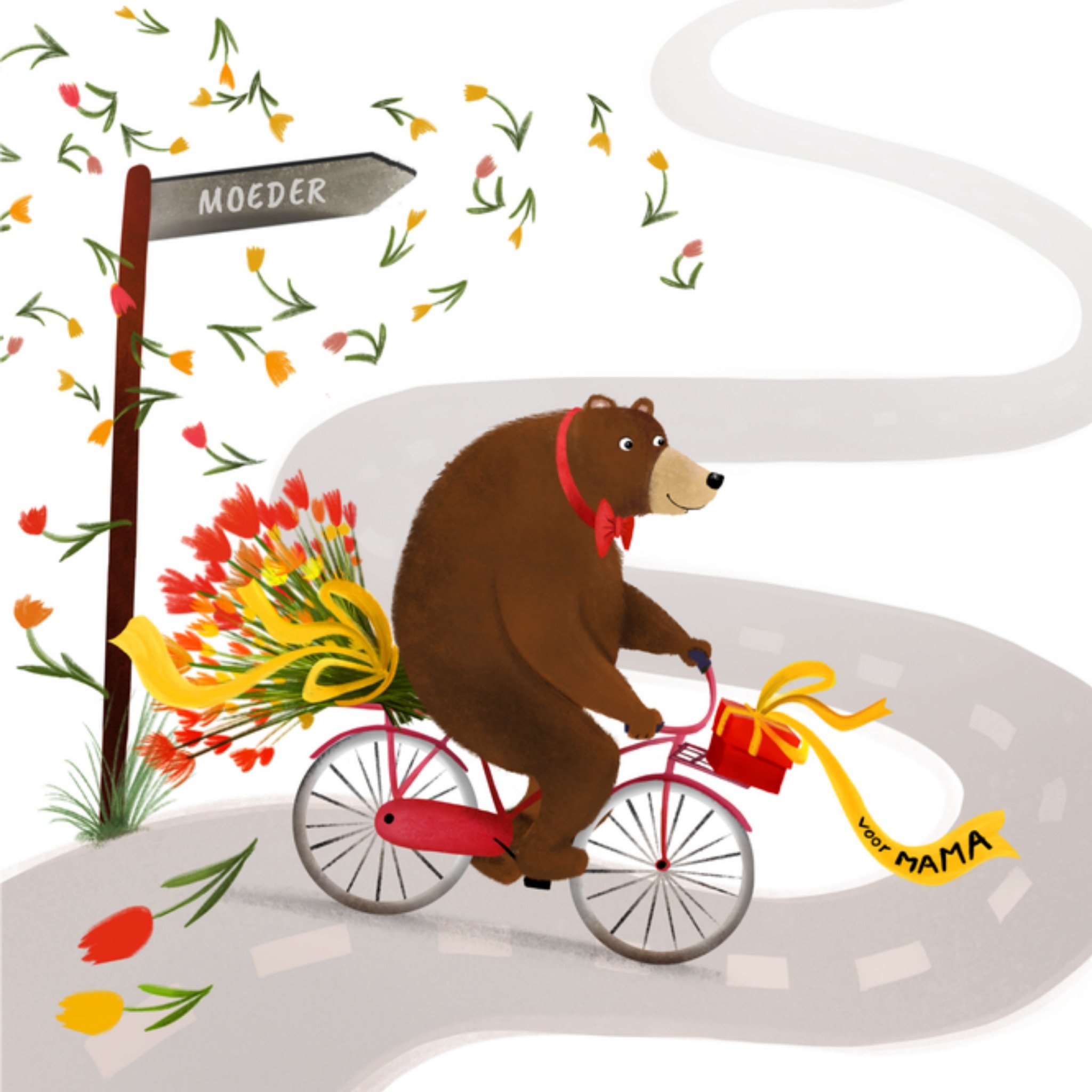 Greetz Moederdagkaart Beer op de fiets Vierkant