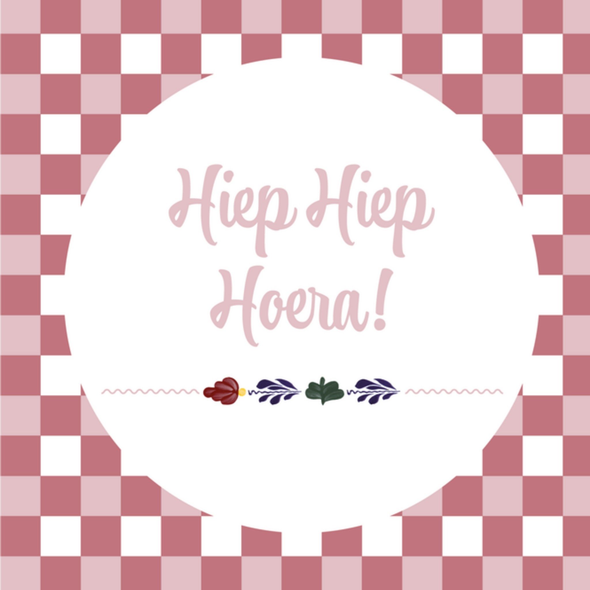 Verjaardagskaart Hiep Hiep Hoera! Vierkante Kaart Boerenbont