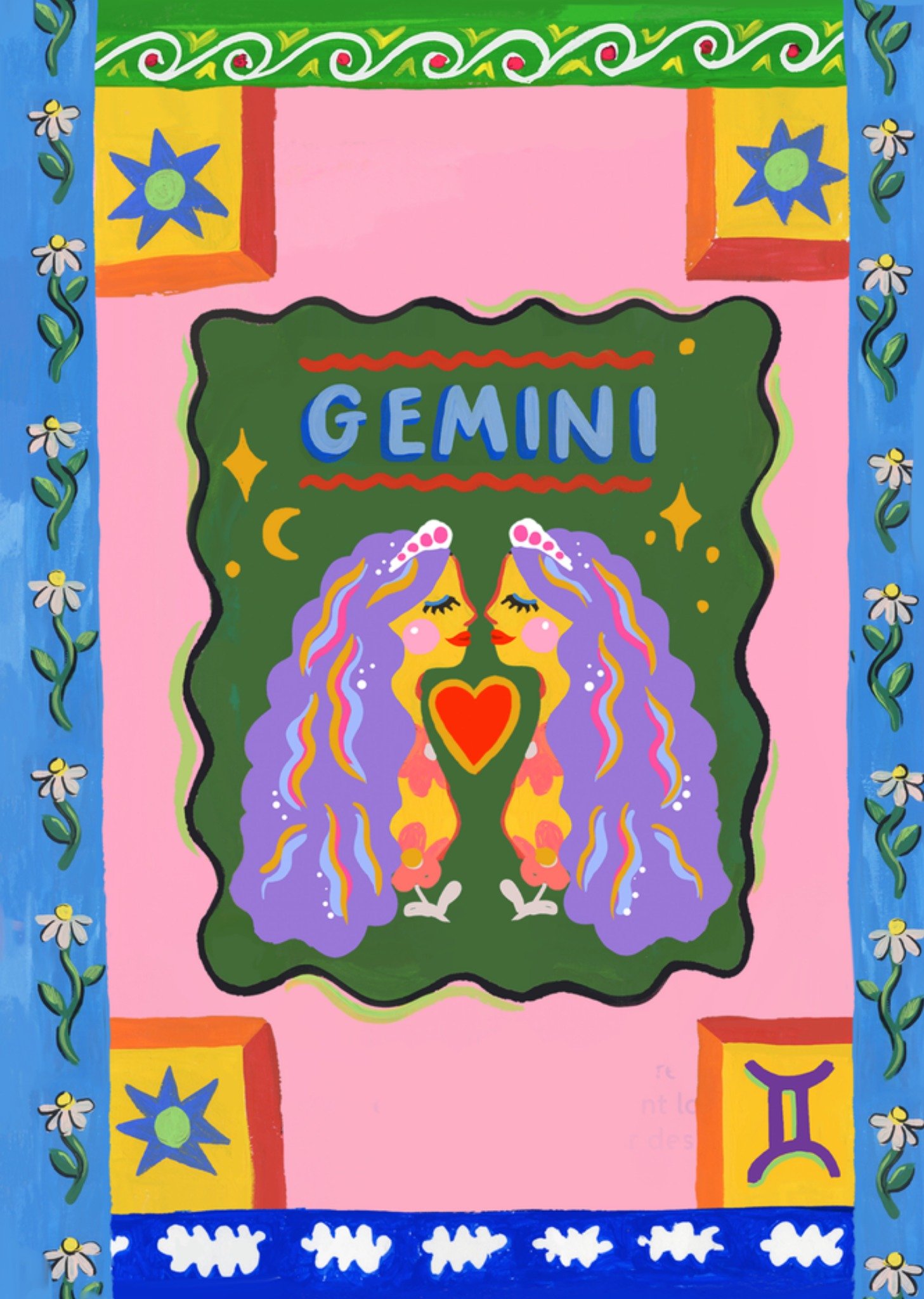 Verjaardagskaart Gemini Zodiac Sign Kaart Eleanor Bowmer