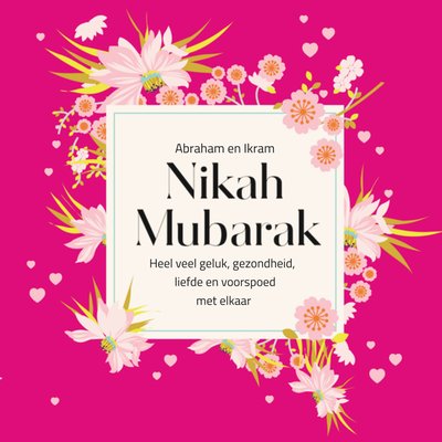 Nikah Mubarak Geïllustreerde Bloemen Huwelijk Kaart