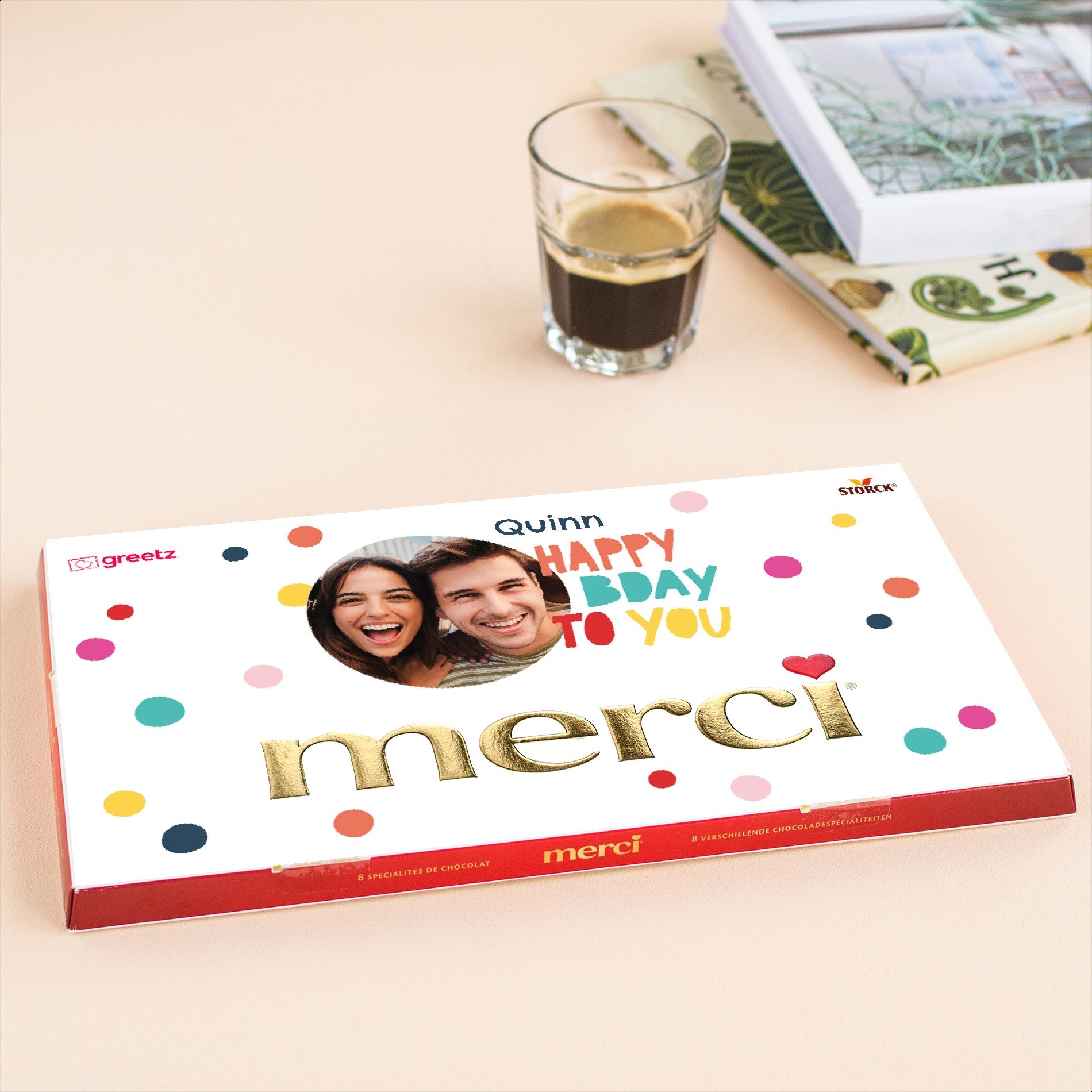 Merci | Happy Bday met eigen foto en naam | 400g | Personalised Chocolate