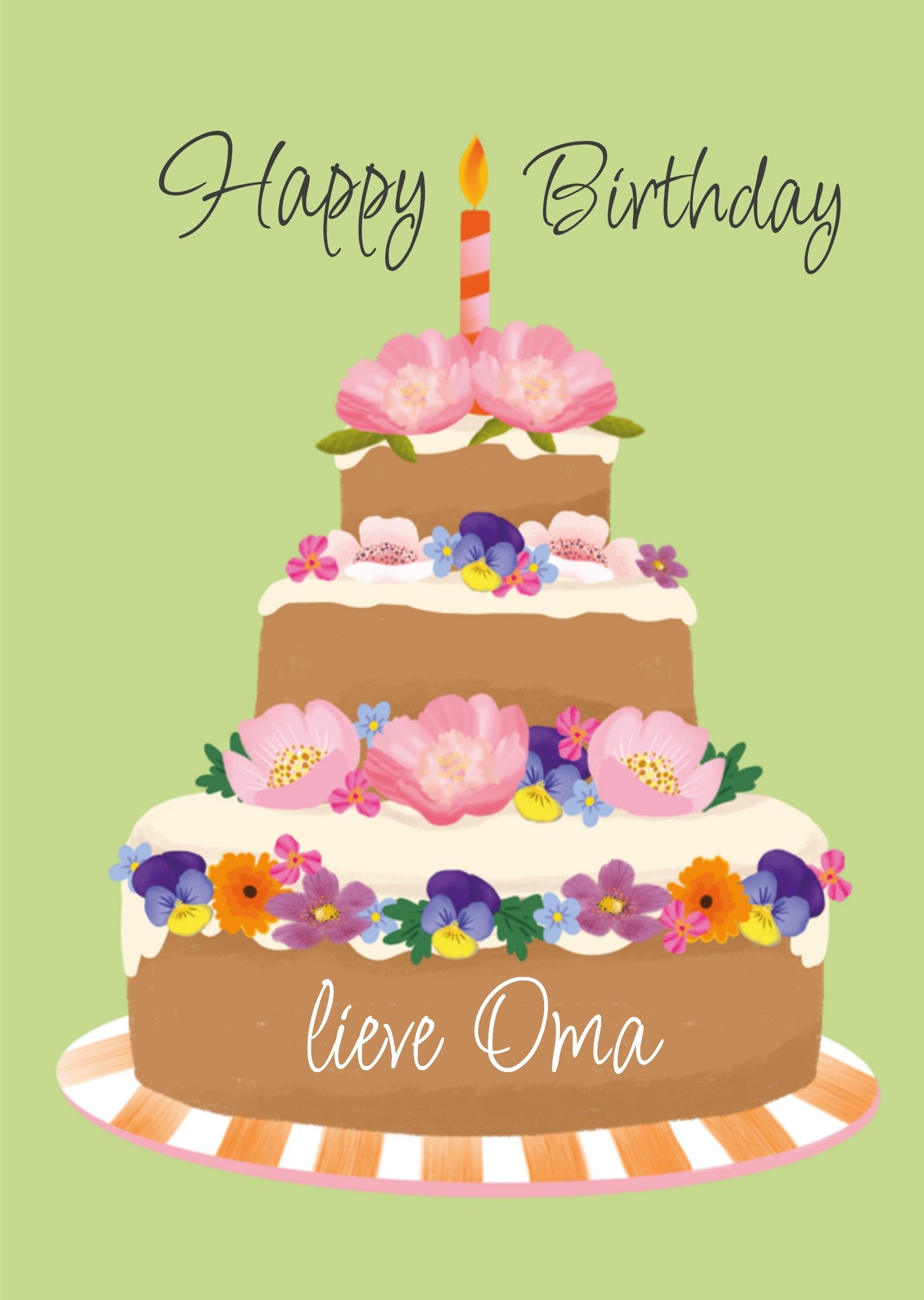 Verjaardagskaart Aanpasbare tekst Taart Kaart Tsjip