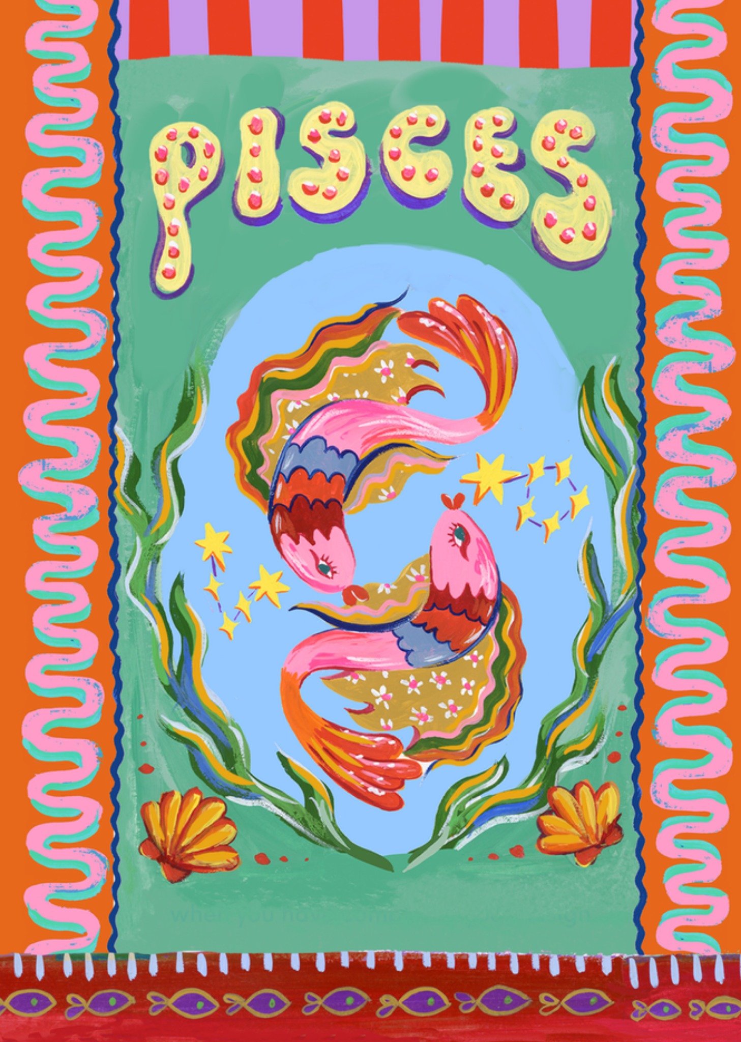 Verjaardagskaart Pisces Zodiac Sign Kaart Eleanor Bowmer