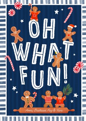 Oh What Fun Feestelijk Geïllustreerde Peperkoekpoppetjes Kerstkaart