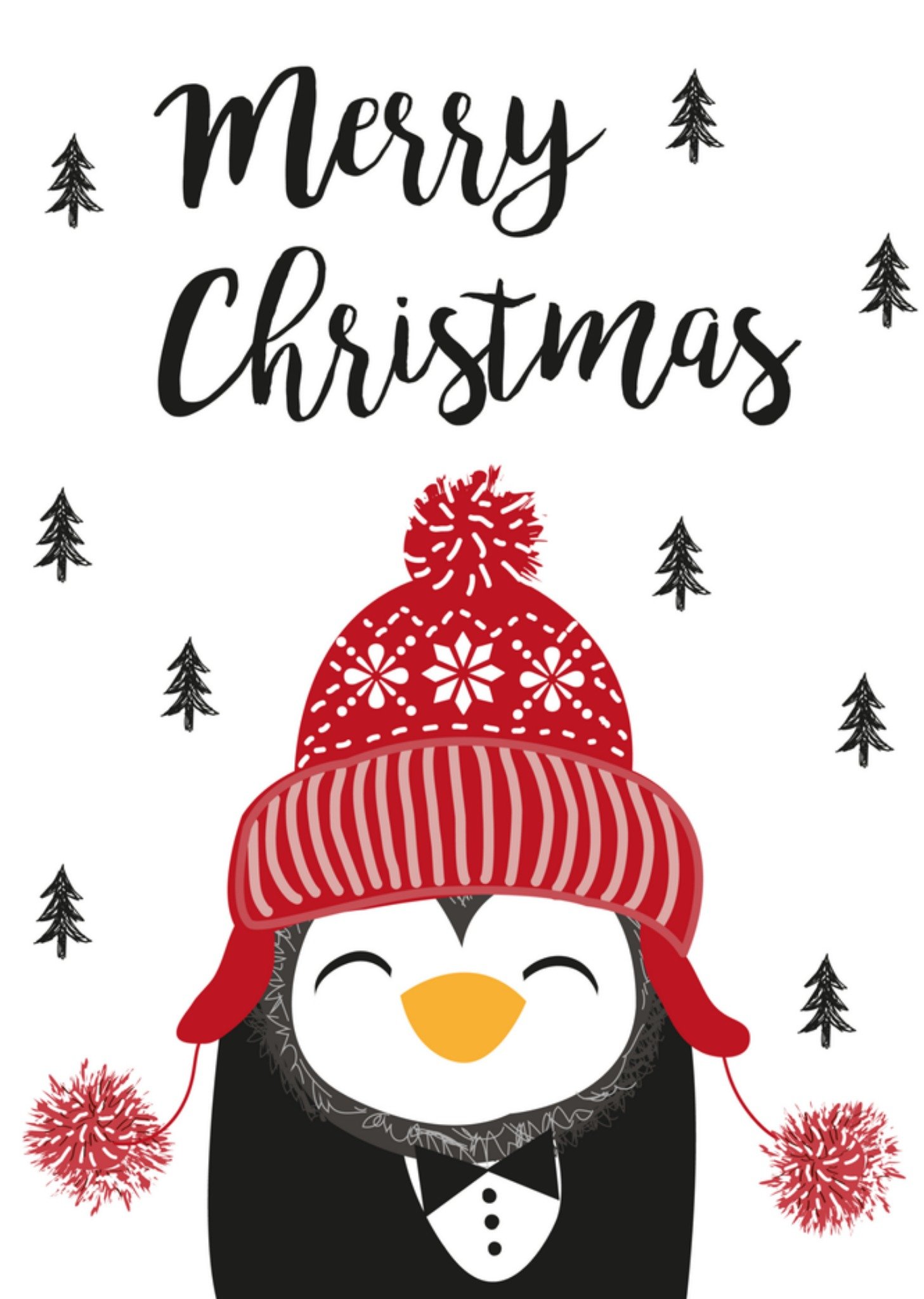 Kerstkaart pinguin bomen Tsjip