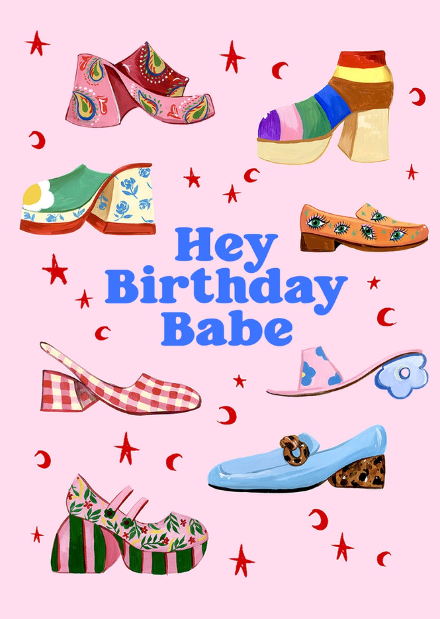 Verjaardagskaart Hey Birthday Babe Shoes Illustratie Kaart Eleanor Bowmer