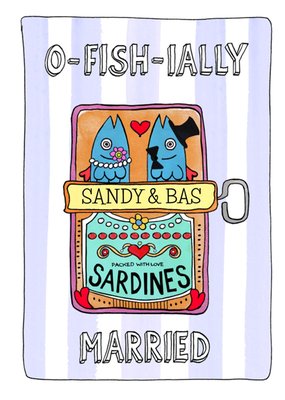 O Fish Ially Married Geïllustreerd Sardientjesblik Huwelijk Kaart