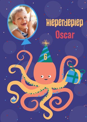 Geïllustreerde Octopus Foto Upload 6e Verjaardag Kaart
