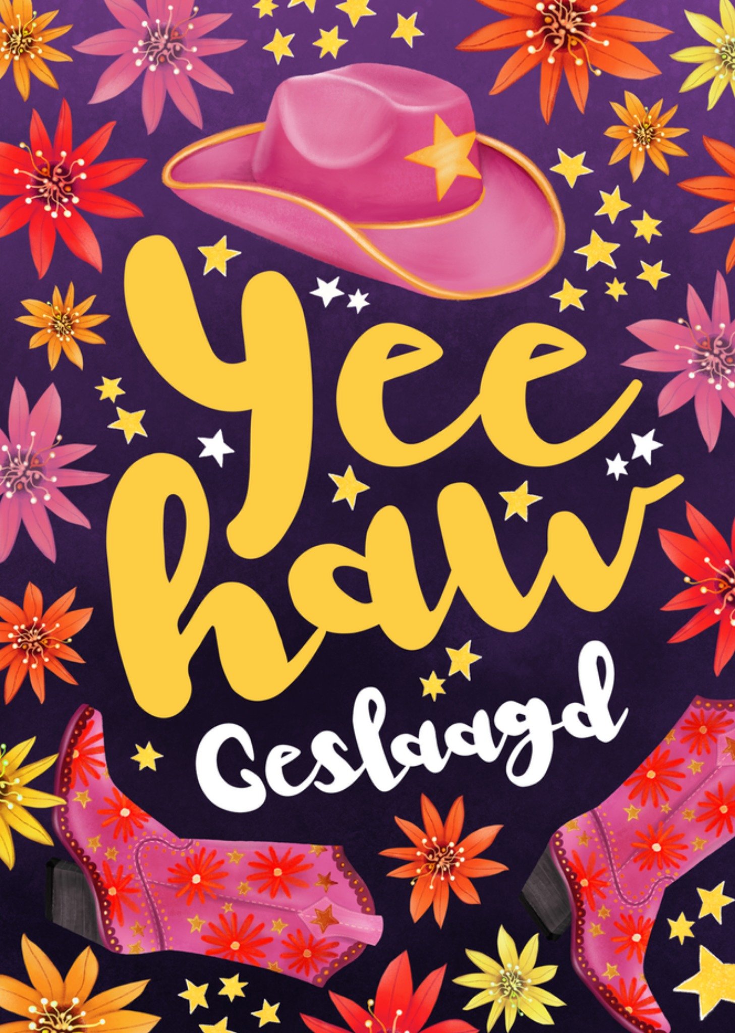 Geslaagdkaart Yee Haw Cowgirl thema Kaart Fishuals