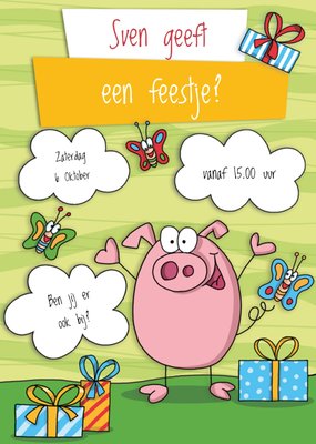 Ben Jij Er Ook Bij Geïllustreerd Varken Uitnodiging Kaart