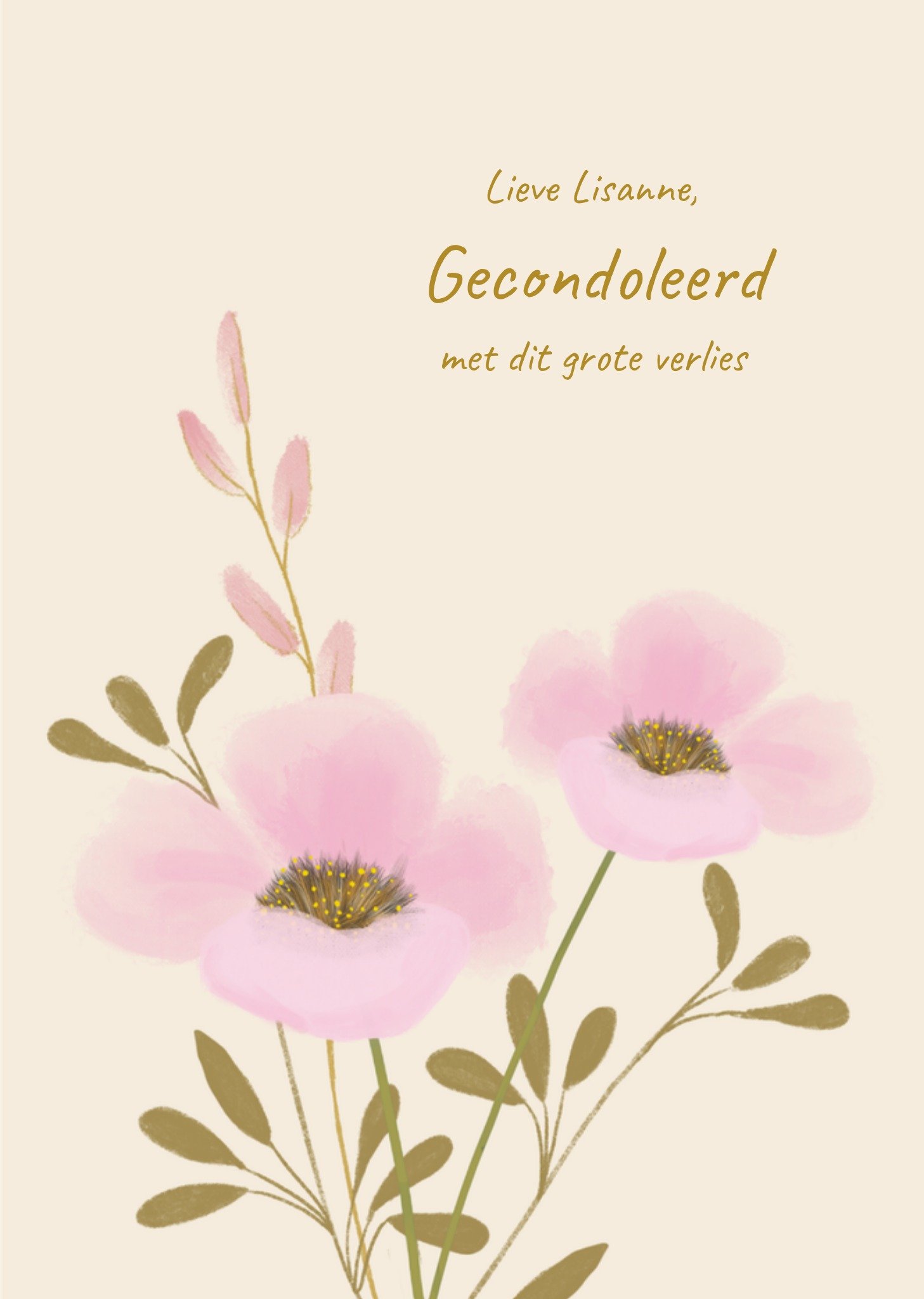 Condoleancekaart Roze bloemen Met tekst Kaart Tsjip