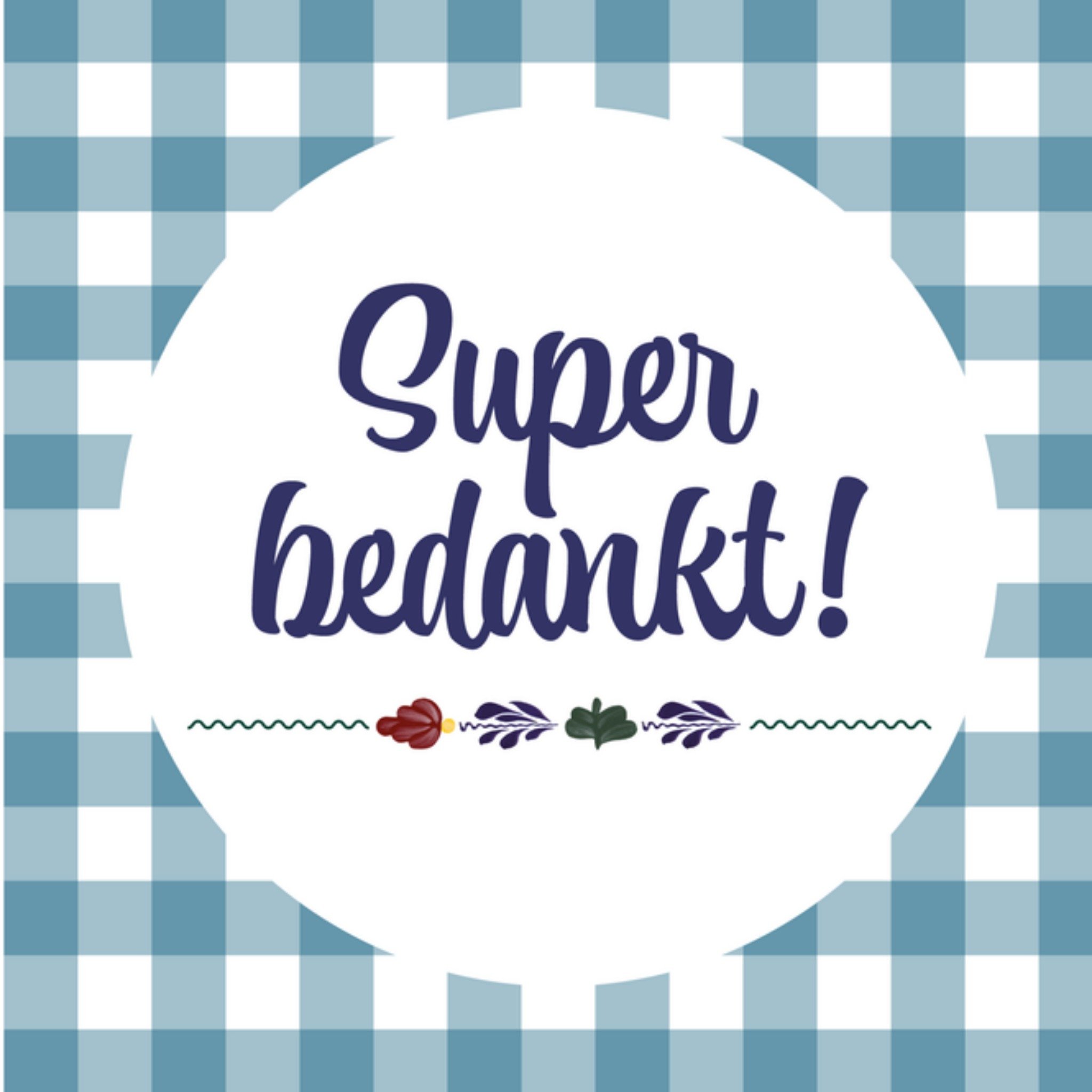 Bedanktkaart Gingham Blauw Vierkante Kaart Boerenbont