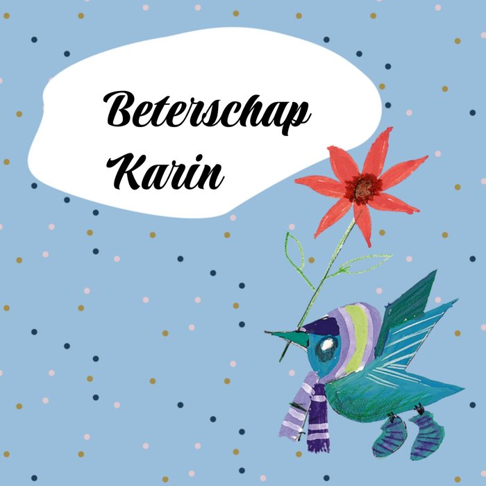 Fiep Westendorp | Beterschapskaart | vogeltje | met naam