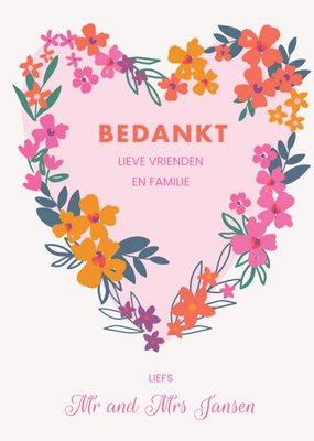 Geïllustreerd Bloemenhart Bedankt Vrienden En Familie Kaart