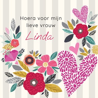 Hoera Voor Mijn Lieve Vrouw Geïllustreerde Bloemen Kaart