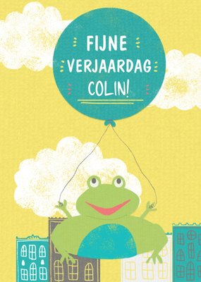 Geïllustreerde Kikker Met Ballon Verjaardag Kaart