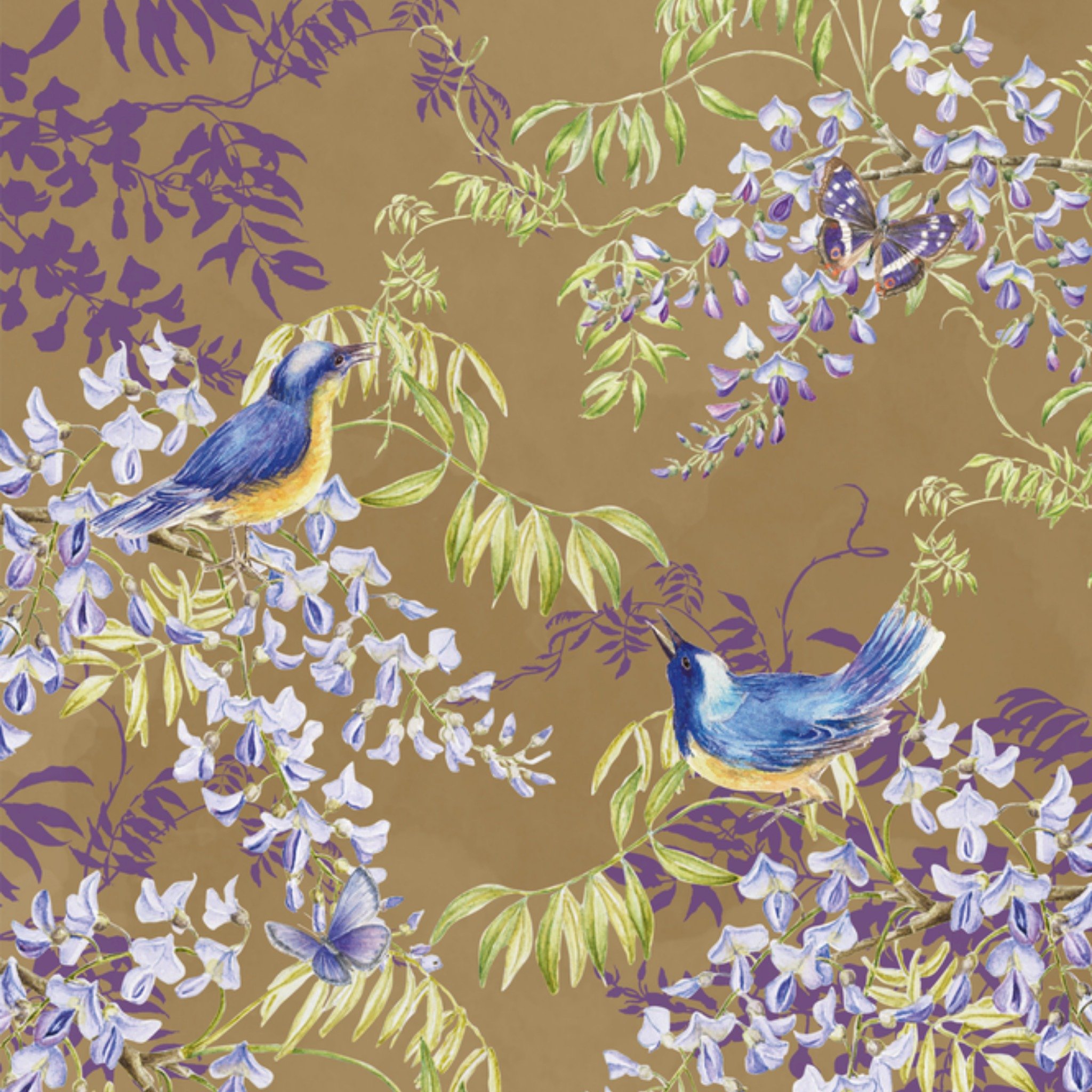 Blauwe vogeltjes op tak Vierkante Kaart Janneke Brinkman