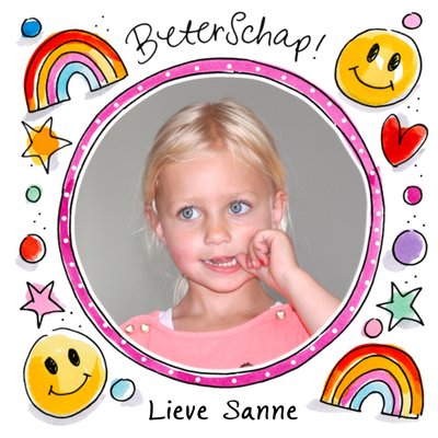 Geïllustreerde Doodles Foto Upload Beterschap Kaart