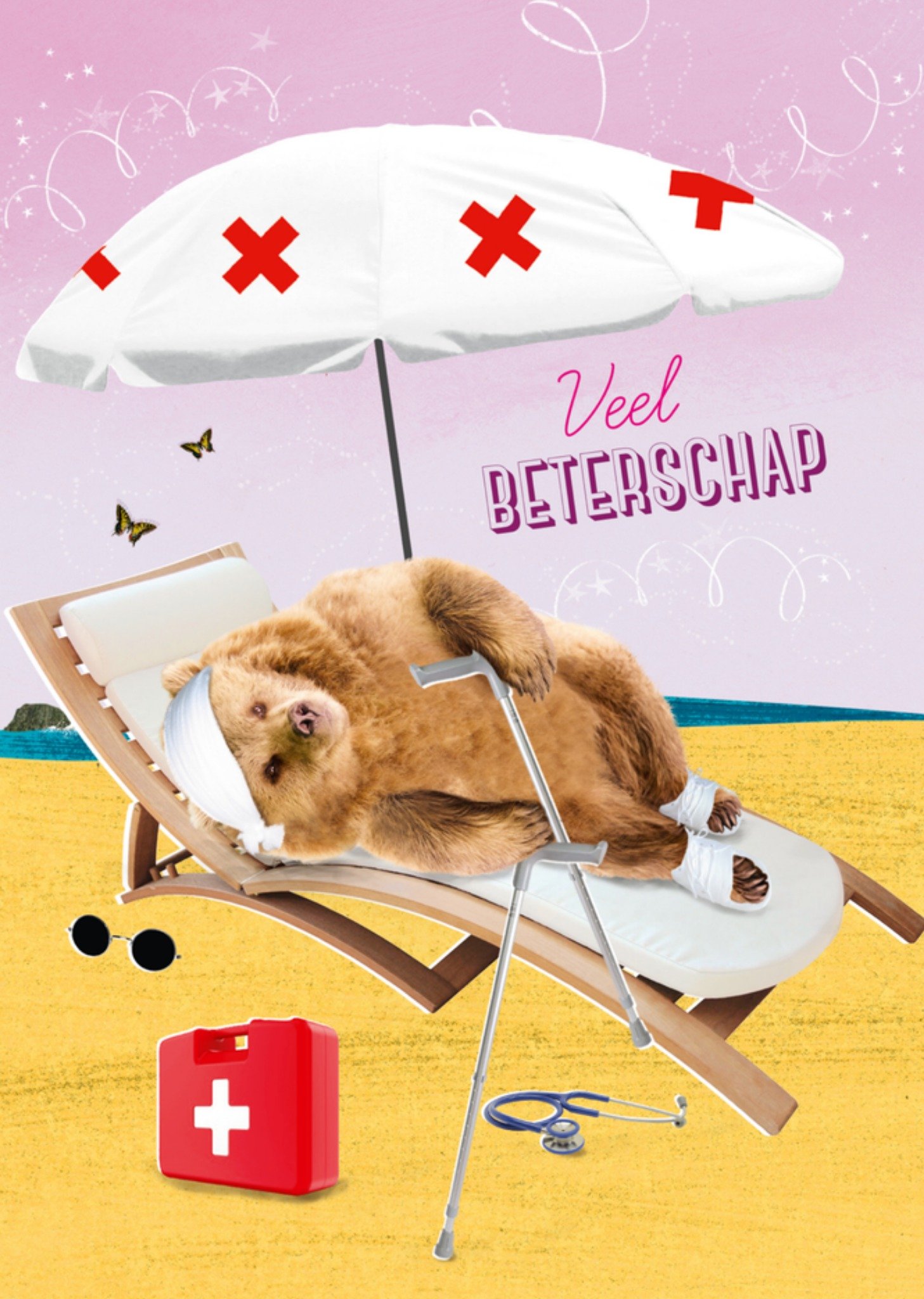 Beterschapskaart Zieke beer Kaart Paperclip