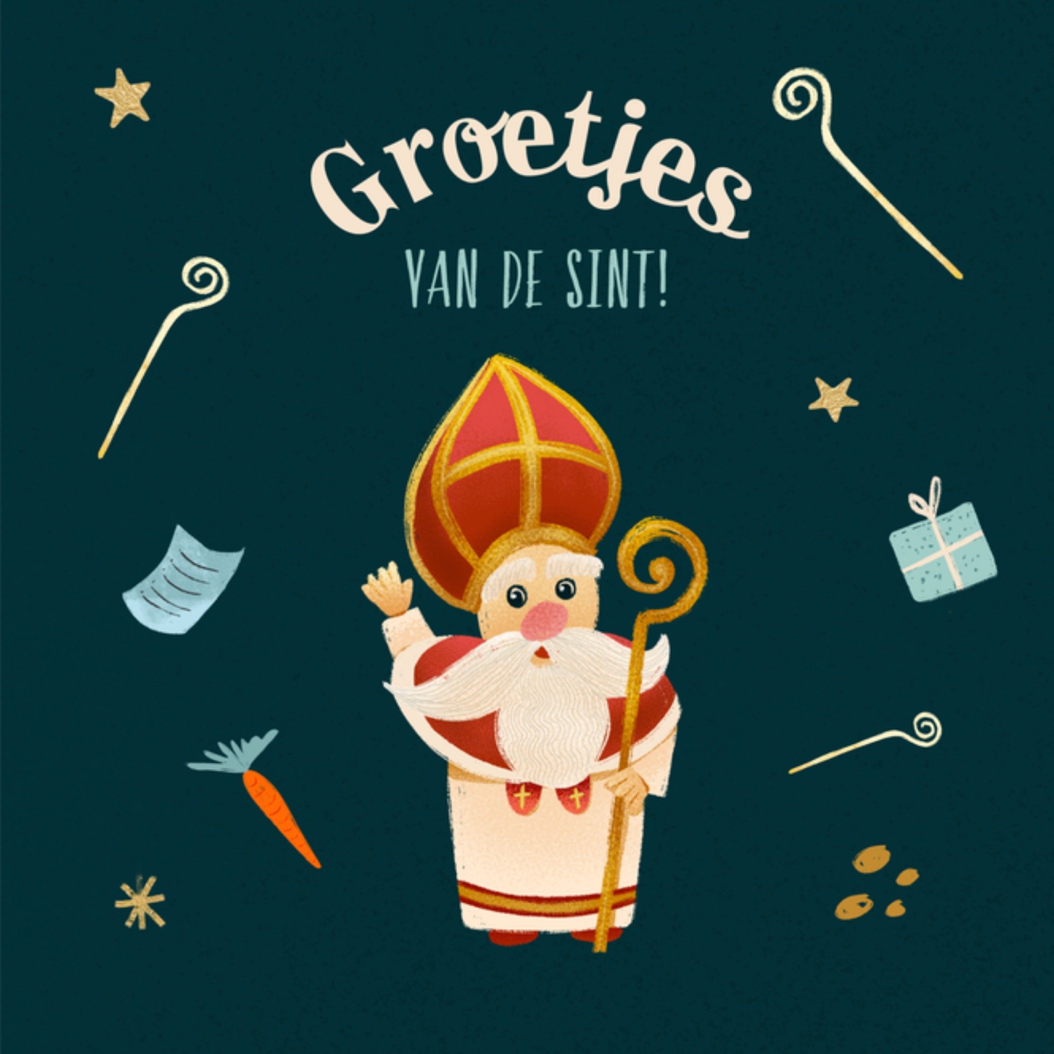 Greetz Sinterklaaskaart groetjes illustratie Vierkant