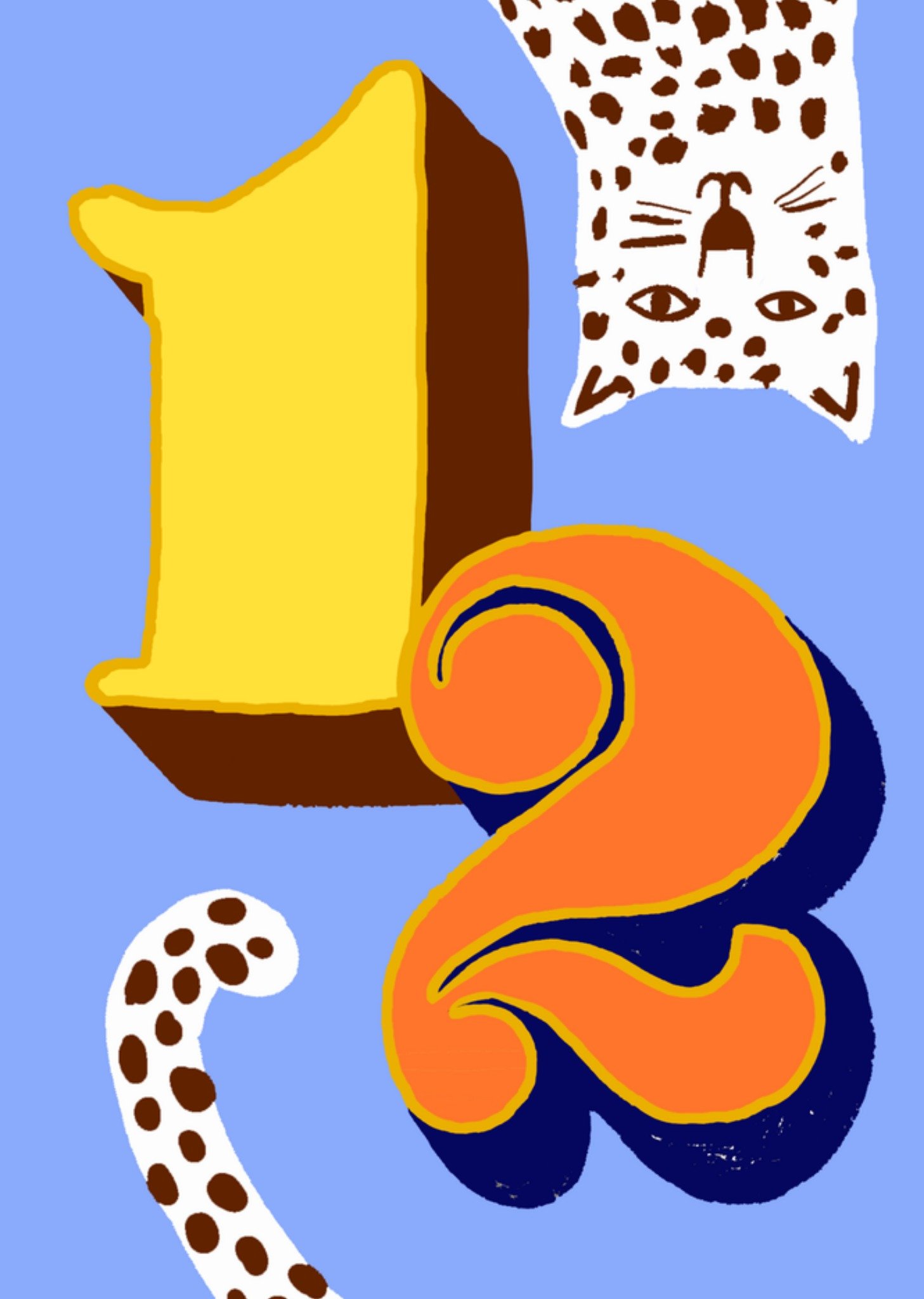 Verjaardagskaart 12e verjaardag Geïllustreerd nummer 12 met luipaard Kaart Eleanor Bowmer